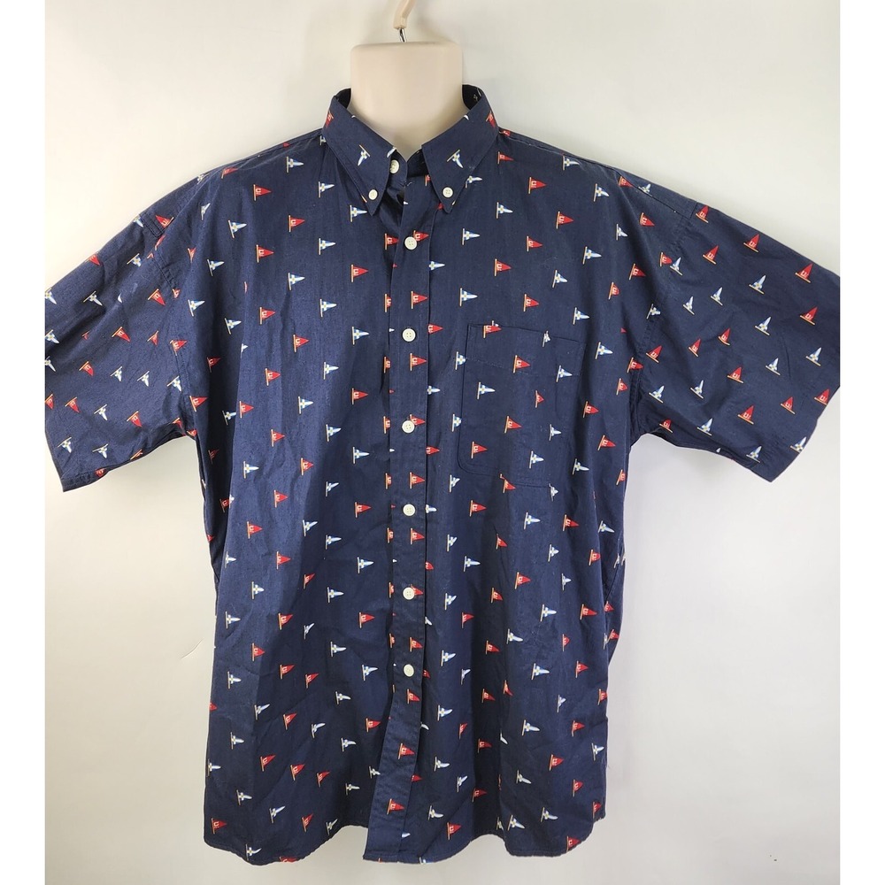 Chaps Ralph Lauren Shirt Mens L Navy‎ Nautical Flags Button Down
